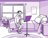 Nia toca el saxofón sola en su habitación.
