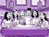 Nia celebra su cumpleaños número 19 con amigos en un restaurante.