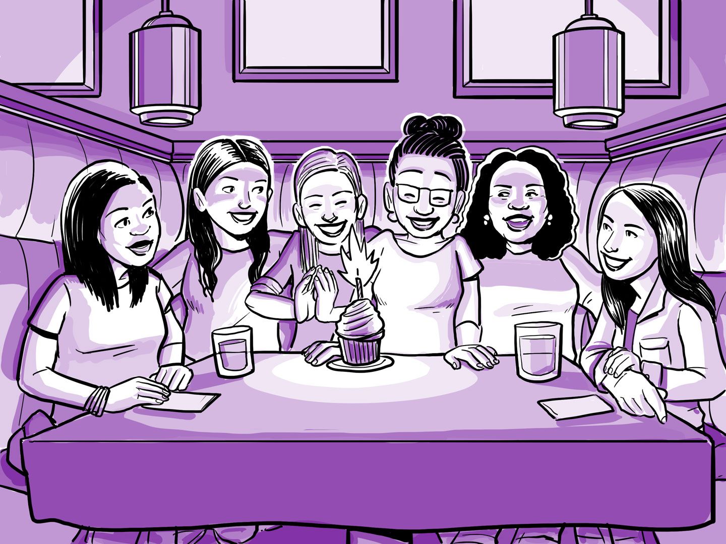Nia celebra su cumpleaños número 19 con amigos en un restaurante.