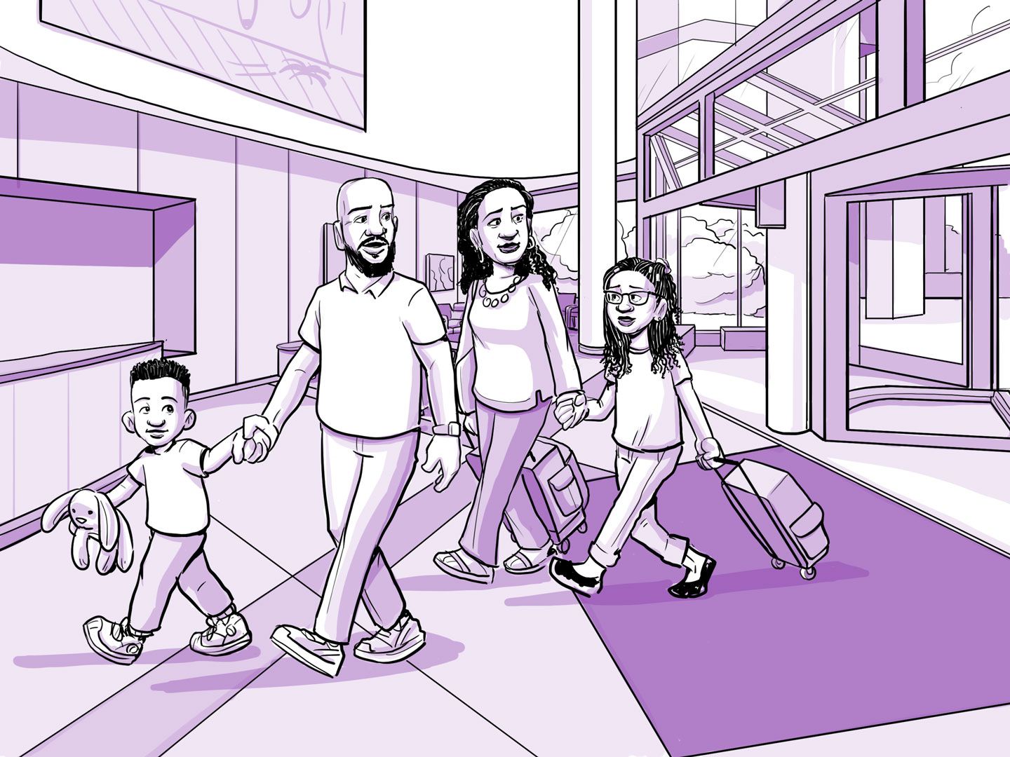 Nia y su familia entran en el hospital.