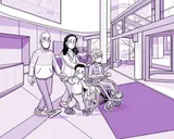 Nia y su familia salen del hospital.