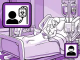 Nia en una cama de hospital con una vía intravenosa.