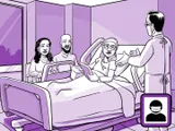Nia en una cama de hospital hablando con el médico.