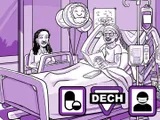 Nia sentada em um leito hospitalar se sentindo melhor.