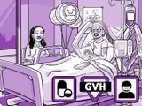Nia assise dans son lit d’hôpital se sentant mieux.
