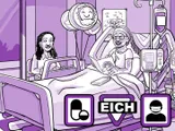 Nia sentada en la cama del hospital, sintiéndose mejor.