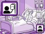 Nia en una cama de hospital con una vía intravenosa.