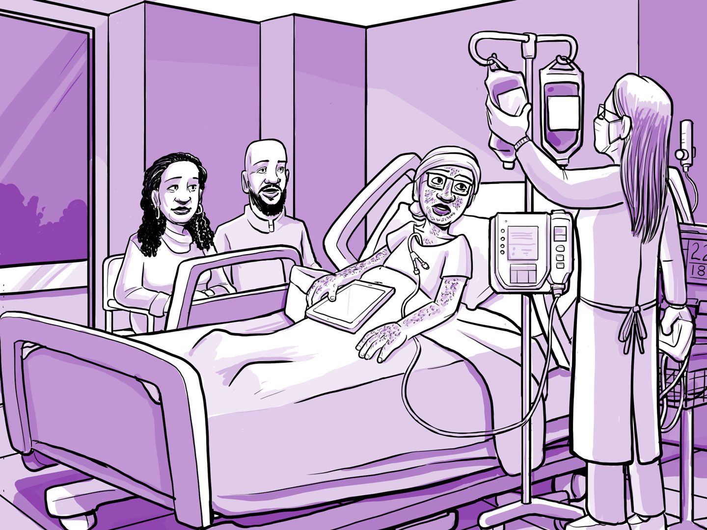 Nia en una cama de hospital con síntomas de la EICH.