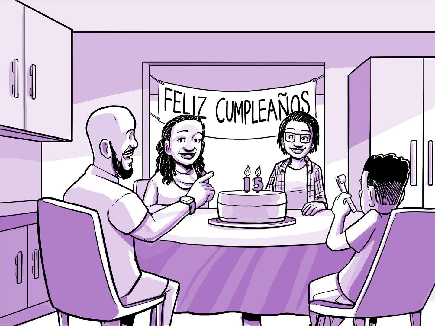 La familia de Nia celebra el cumpleaños número 15 de Nia.