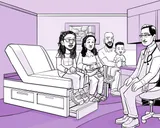 Nia y su familia hablan con el médico en la consulta.