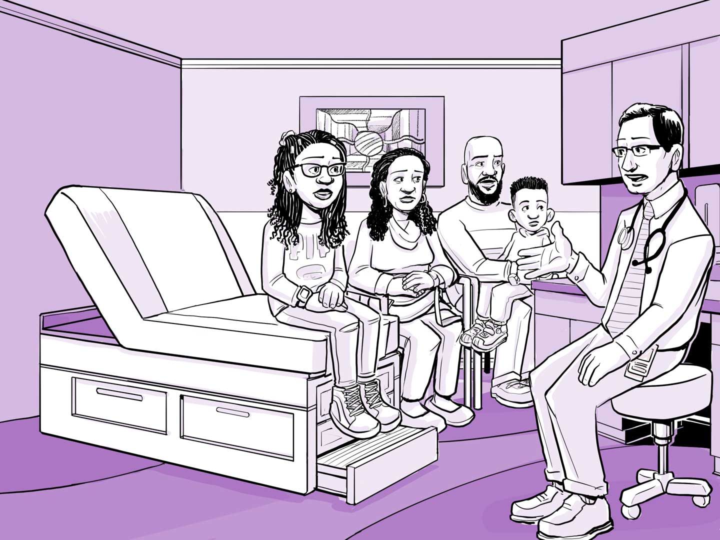 El médico de Nia habla con la familia.