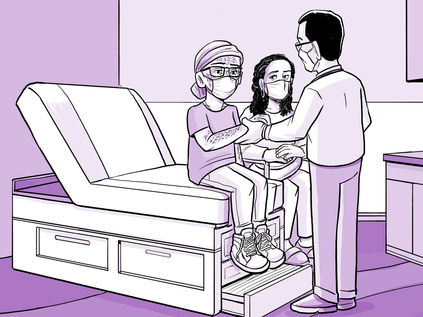 El médico de Nia evalúa sus síntomas en la sala de examen.