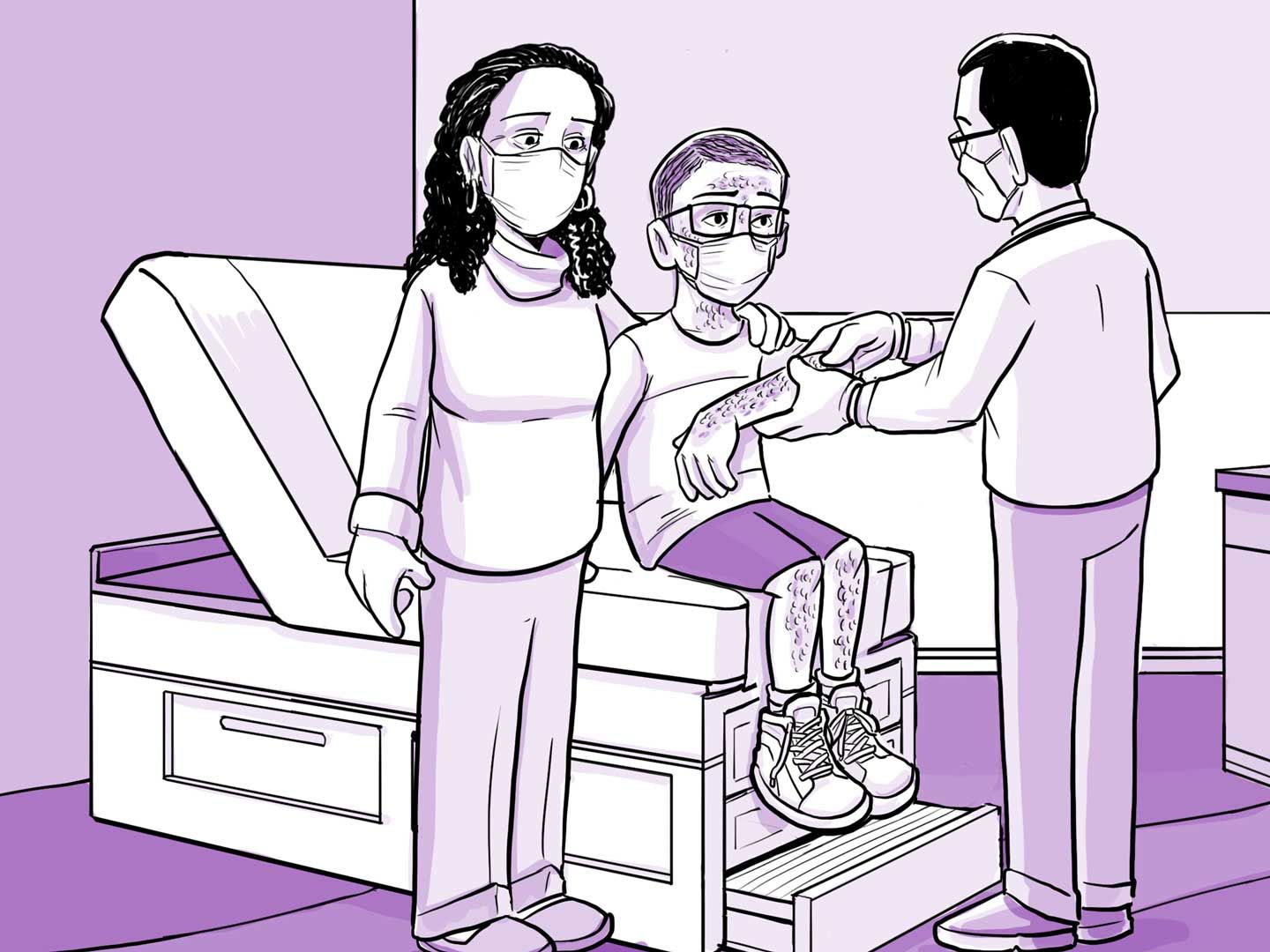 El médico de Nia evalúa sus síntomas en la sala de examen.