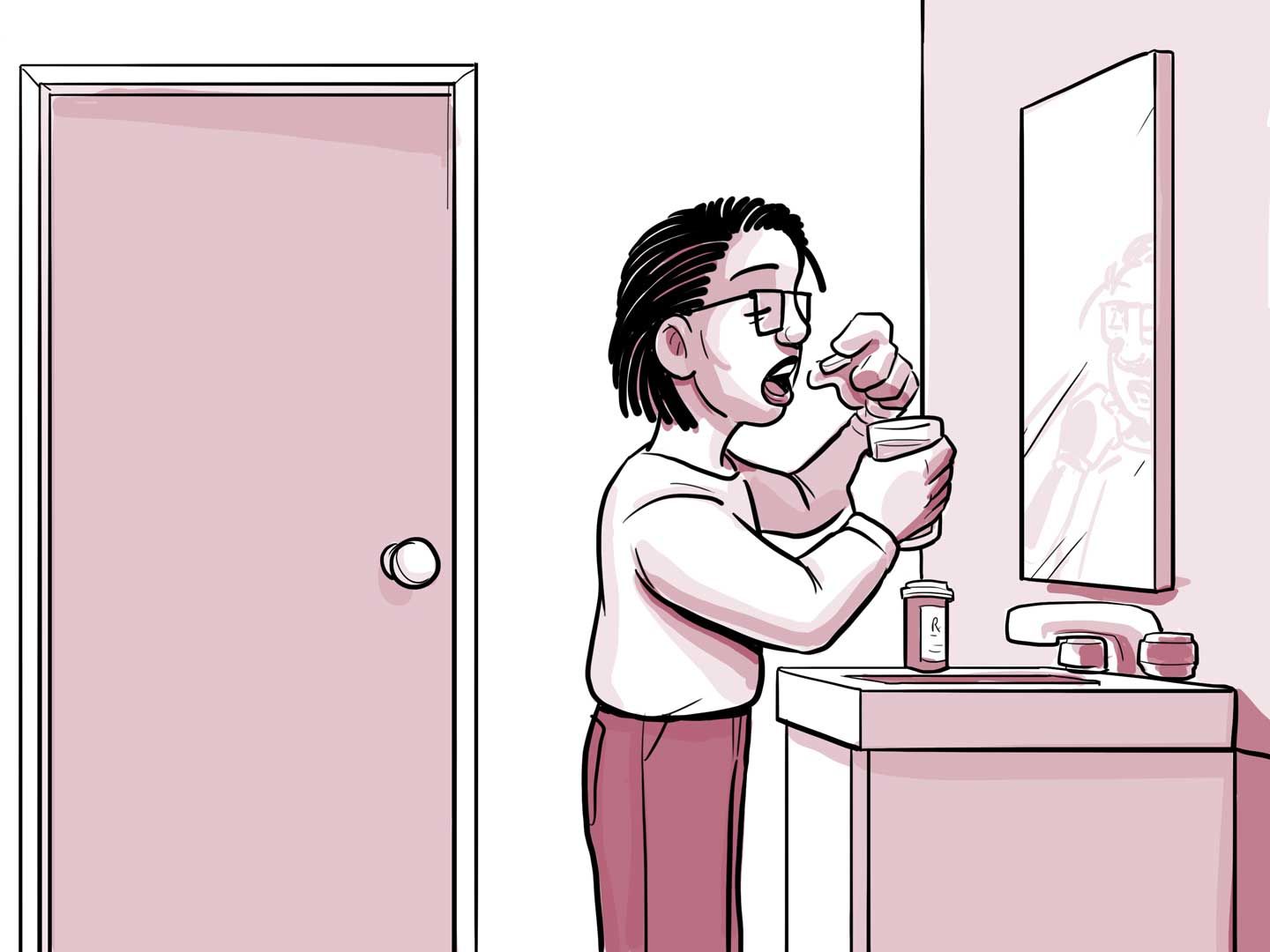 Nia tomando el medicamento en su hogar.