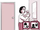 Nia tomando el medicamento en su hogar.