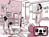 Nia da clases de música en una escuela primaria.
