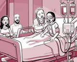 Nia en el hospital recibiendo tratamiento por un síndrome torácico agudo.