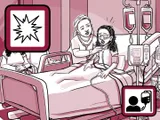 Nia en el hospital recibiendo tratamiento por un síndrome torácico agudo.