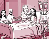 Nia en el hospital recibiendo tratamiento por un síndrome torácico agudo.