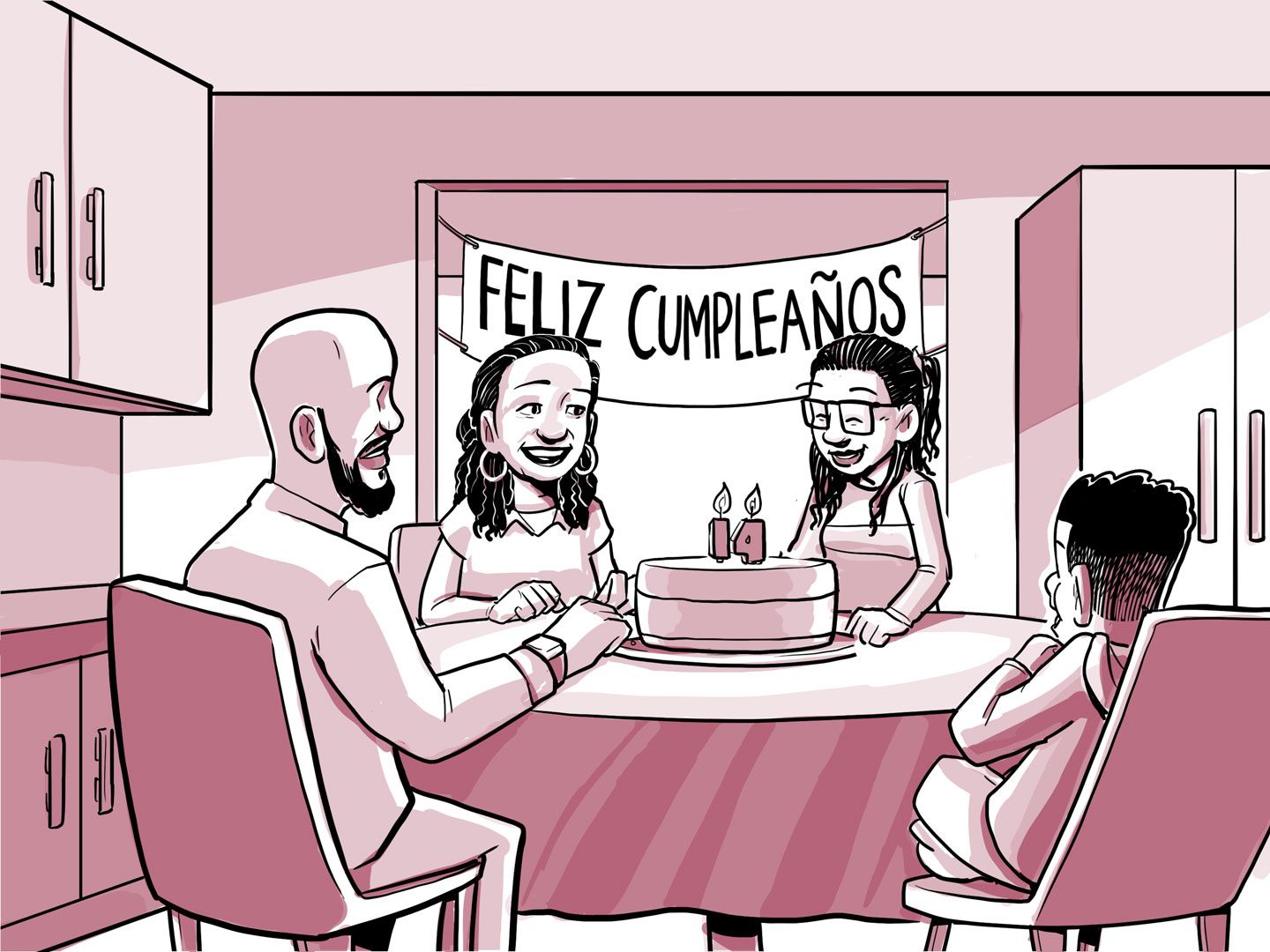 La familia de Nia celebra el cumpleaños número 14 de Nia.