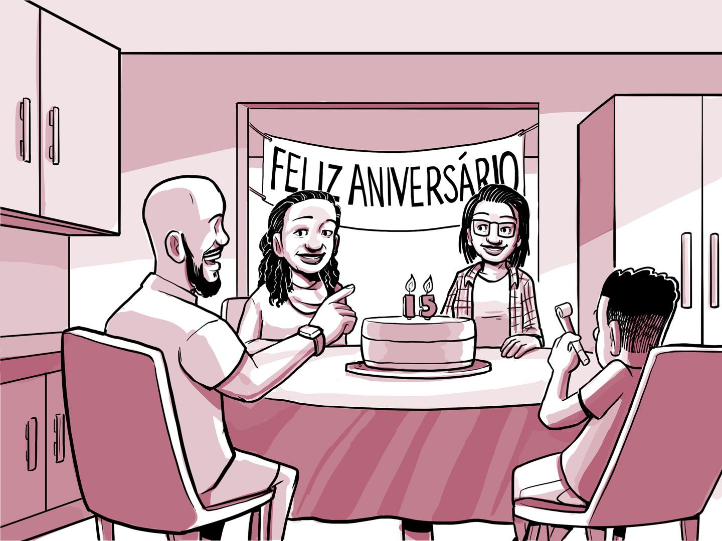 A família de Nia comemora o 15.º aniversário dela.