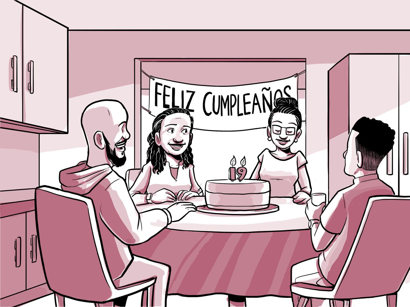 La familia de Nia celebra el cumpleaños número 19 de Nia.