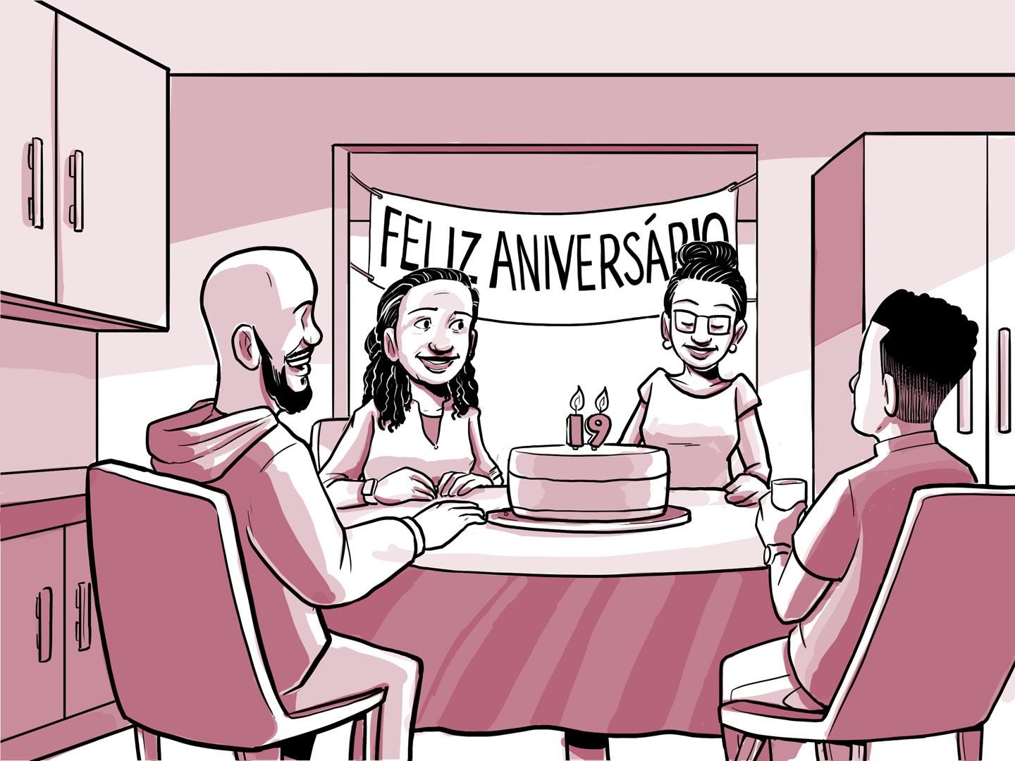 A família de Nia comemora o 19.º aniversário dela.