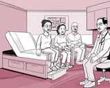 El médico de Nia hablando con la familia sobre los resultados de las pruebas.