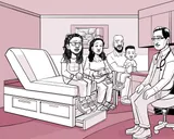 Nia y su familia hablan con el médico en la consulta.