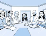 En una sala de reuniones, el equipo médico habla con Nia y su familia.
