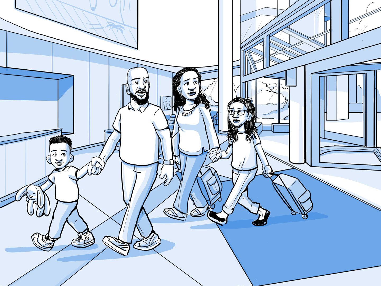 Nia y su familia entran en el hospital.