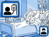 Nia en una cama de hospital con una vía intravenosa.