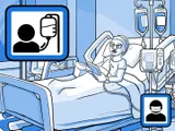 Nia en una cama de hospital con una vía intravenosa.