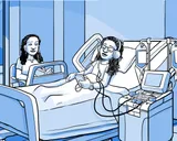 Nia en el hospital conectada a una máquina.