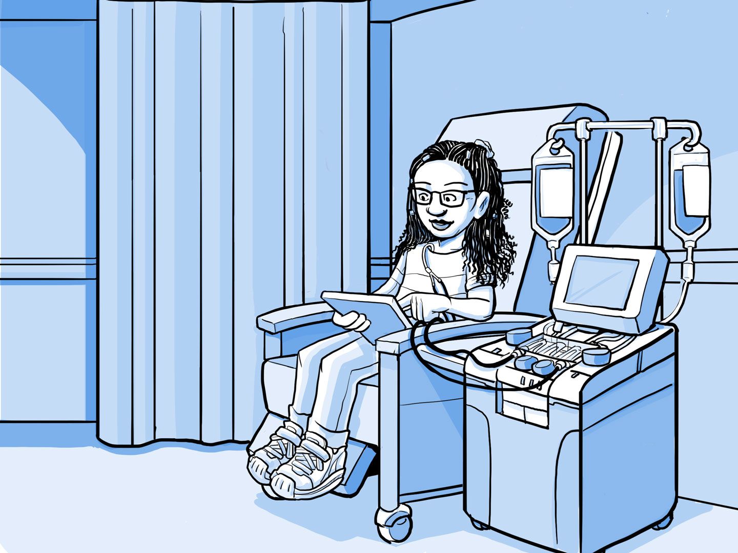 A Nia le hacen una transfusión de sangre.