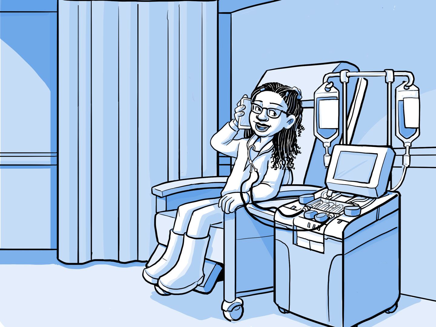 Nia gets a blood transfusion.