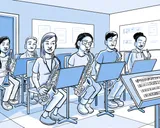Nia toca el saxofón en el ensayo de la banda de jazz del colegio.