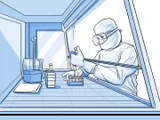 Técnico de laboratorio trabajando con células en el laboratorio.
