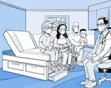 El médico de Nia la examina en la sala de examen.