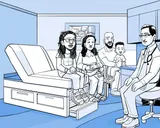 Nia y su familia hablan con el médico en la consulta.