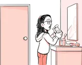 Nia tomando el medicamento en su hogar.
