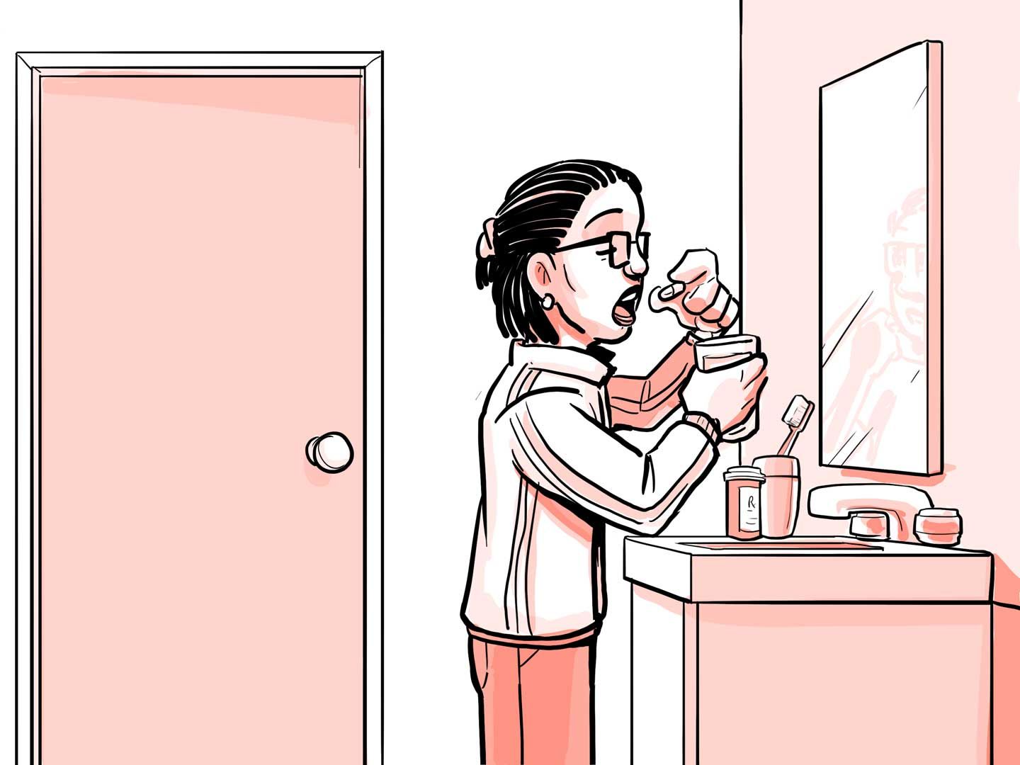 Nia tomando el medicamento en su hogar.