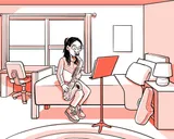 Nia tomando el medicamento en su hogar.