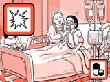 Nia en la cama del hospital recibiendo tratamiento por un síndrome torácico agudo.