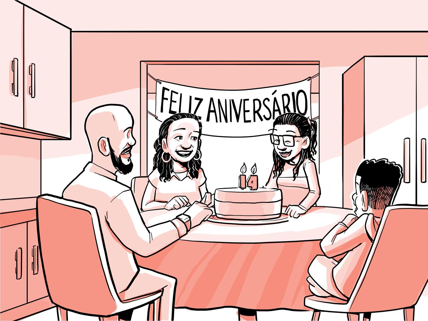 A família de Nia comemora o 14.º aniversário dela.