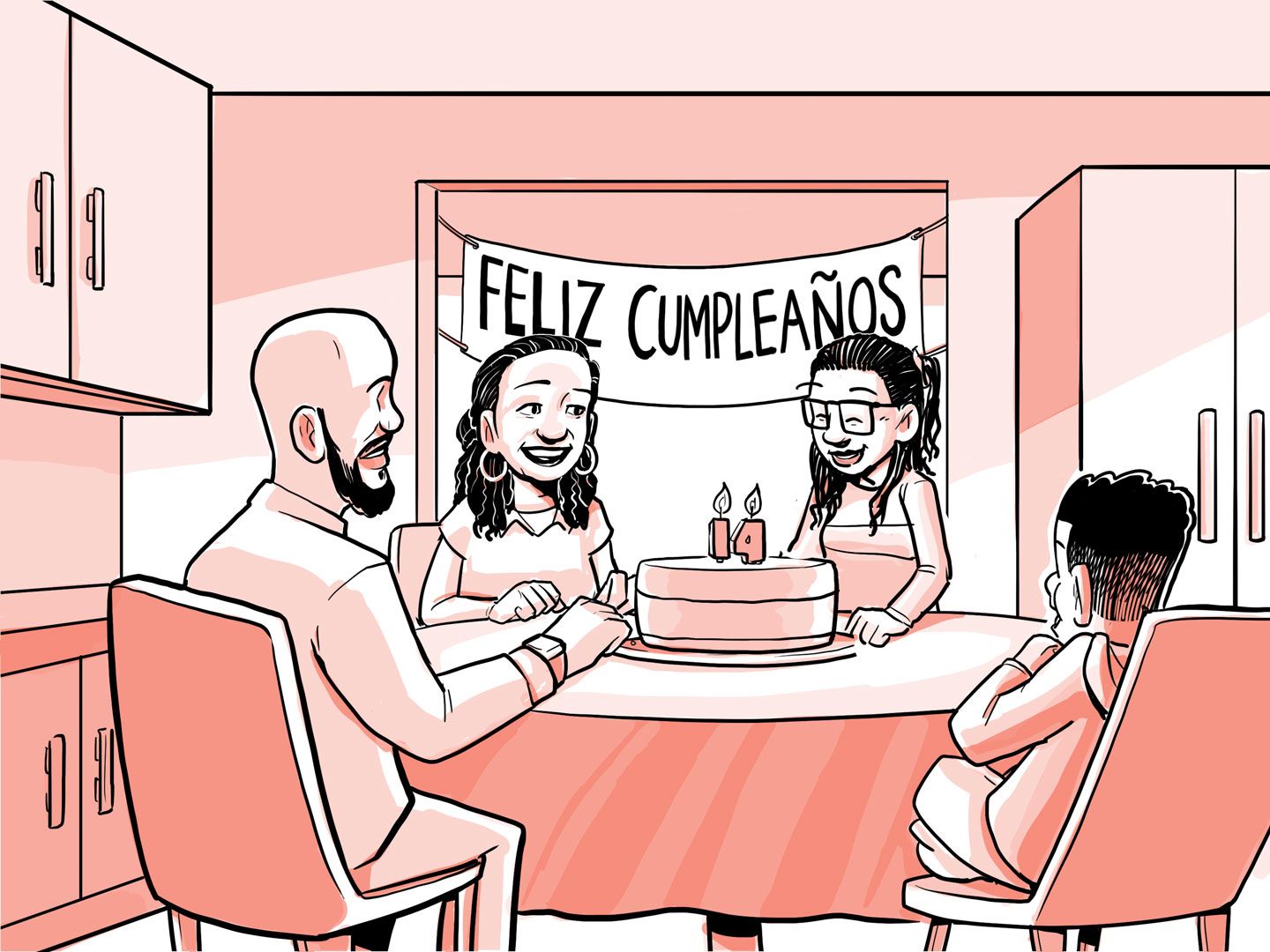 La familia de Nia celebra el cumpleaños número 14 de Nia.