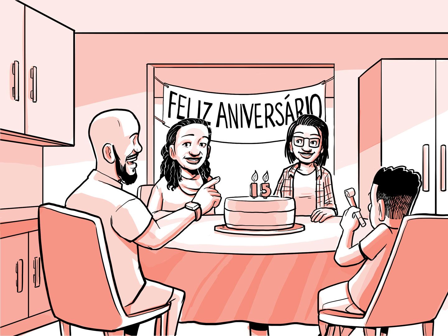 A família de Nia comemora o 15.º aniversário dela.