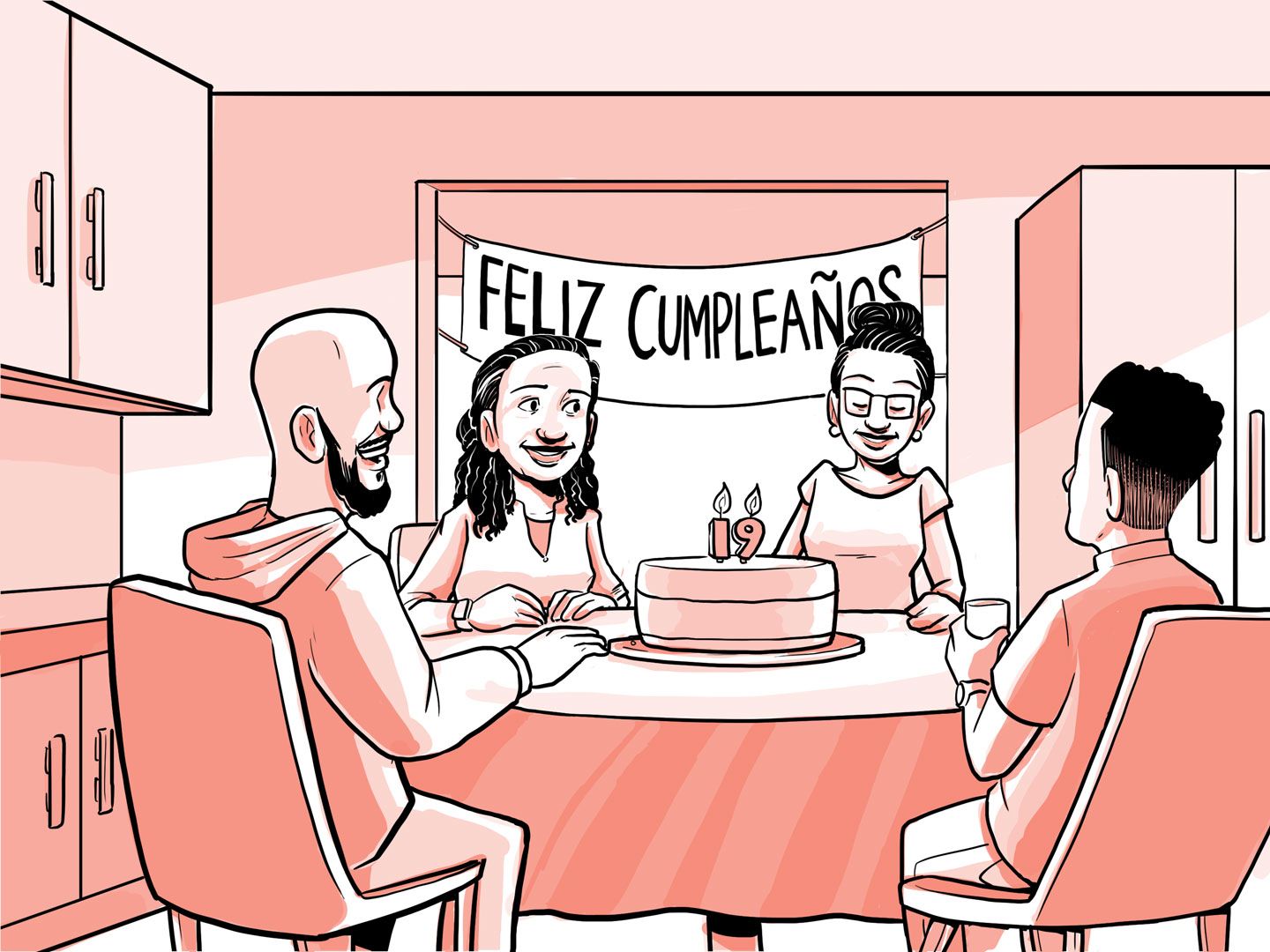 La familia de Nia celebra el cumpleaños número 19 de Nia.