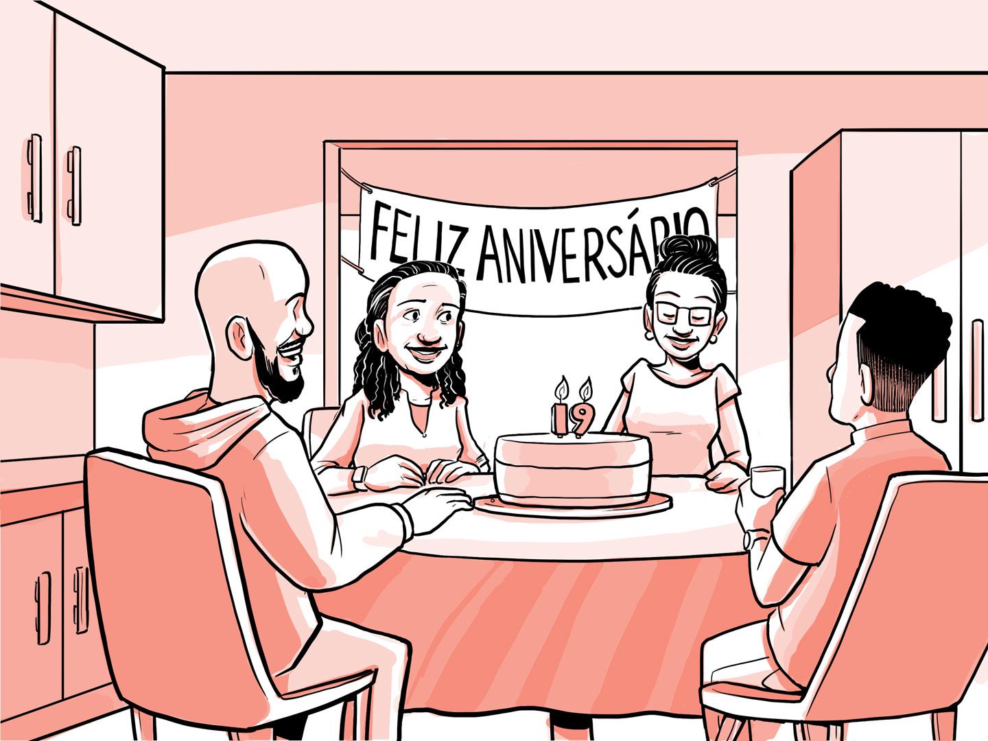 A família de Nia comemora o 19.º aniversário dela.
