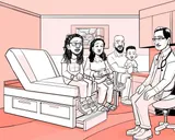 Nia y su familia hablan con el médico en la consulta.